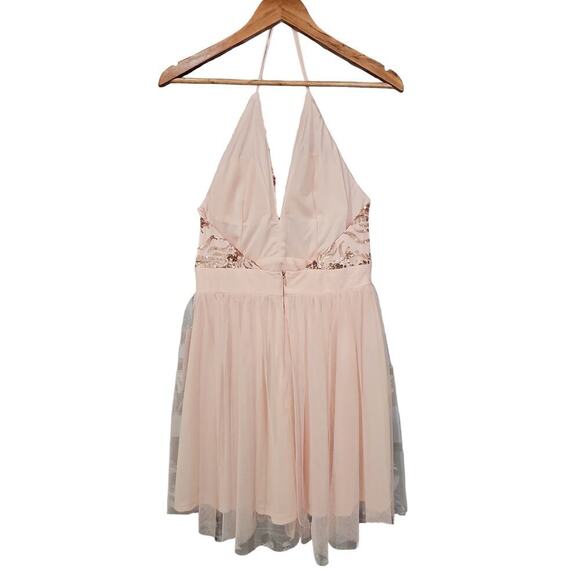 PromGirl Halter Sequin Homecoming Mini Dress Rose Gold Size L NWT - Picture 4 of 7